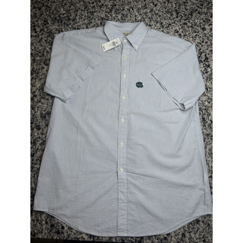 LL Bean Seersucker Dress Shirt Men Medium Blue Short Sleeve